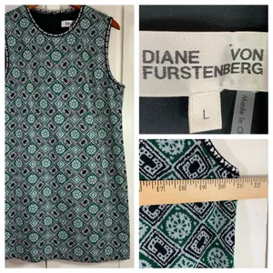 Diane von Furstenberg Green Geometric Medallion Shift Dress Large‎ Sophisticated thumbnail 10