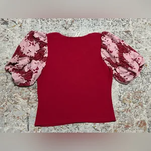 Anthropologie Dolan Lace Puff Sleeve Top size XL red thumbnail 4