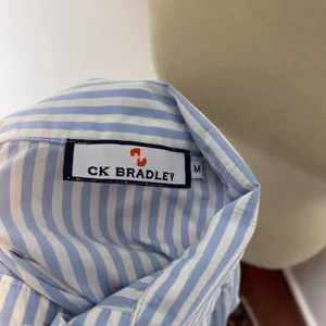 CK Bradley Blue White Stripe Cotton Blend Collared Tunic Blouse Medium‎ M thumbnail 8