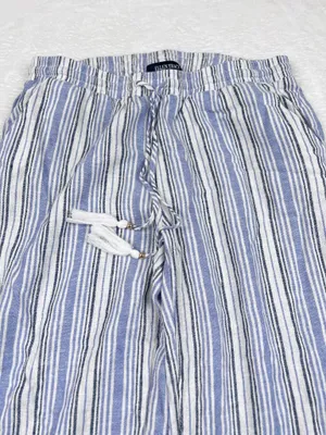 Ellen Tracy Linen Blend Striped Wide Leg Pants Blue White Size S thumbnail 3