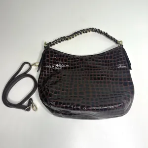 Antonio Melani Brown Patent Leather Croc Embossed Woven Chain Handle Bag thumbnail 8