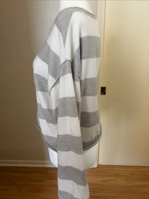 Light Gray and White Striped Boatneck Sweater thumbnail 5
