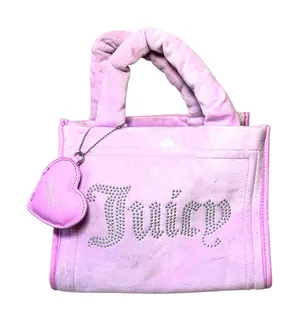 Juicy Couture Velour Rhinestone Mini Tote Y2K Pink Crossbody Bag Charm Coquette thumbnail 1