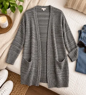 Knox Rose Women’s XXL Gray Open Front Long Cardigan Sweater Duster Pockets thumbnail 1