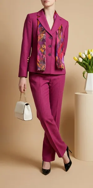 Le Suit Women's Three-Piece Pant Suit with Scarf Wild Rose Size 12 thumbnail 1