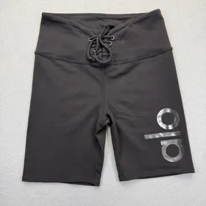 Alo Yoga Womens Black Lace Up‎ High Waist Biker Shorts Size S Logo Athletic thumbnail 1