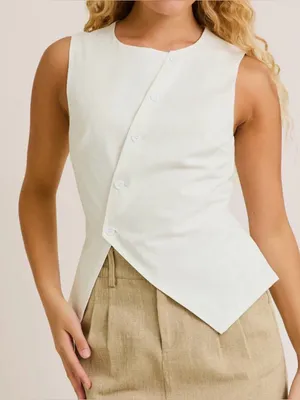 Anthropologie NWT Le Lis Luana Asymmetrical Cotton Minimalistic Neutral Top size xs thumbnail 1