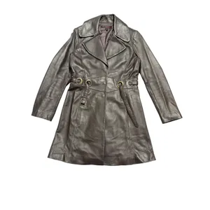 Via Spiga Leather Jacket Women Small Brown Belted Grommet Trench Coat thumbnail 2