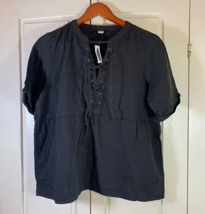 Old Navy Black Lace-Up Peplum Blouse M NWT Boho Cottagecore Festival Top Witchy Soft Goth thumbnail 1