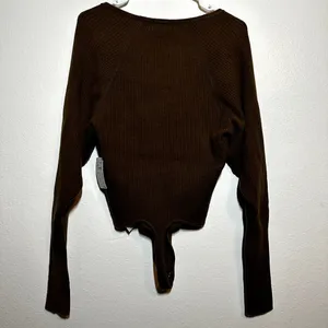 Good American Bodysuit Rib Plunge V-Neck Dolman Sleeve Thong Butt Brown 1 S NWT thumbnail 6