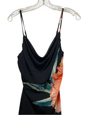 Pretty Garbage Floral Cowl Neck Maxi Dress Black Orange Sleeveless Size Medium thumbnail 4