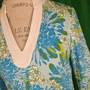 Lilly Pulitzer Womens Blue Green Floral Tunic Top Small‎ thumbnail 3