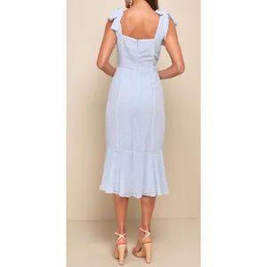 NWOT Lulus Size Small Bimini Periwinkle Blue Swiss Dot Tie-Strap Midi Dress thumbnail 2