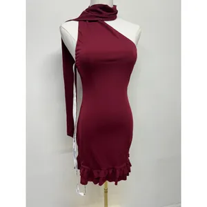 Lucy in the Sky Burgundy Halter Mini Dress‎ Medium Autumn Wedding Guest Cocktail thumbnail 2
