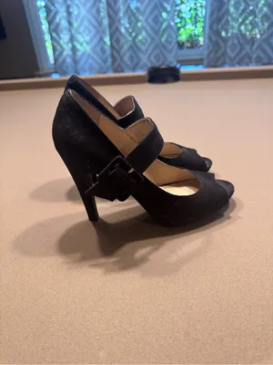 Nine West Black Suede Peep-Toe Mary Jane Heels thumbnail 4