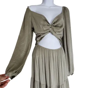 Anthropologie Mable Twist Cutout Tiered Maxi Dress Medium Green Puff Sleeve thumbnail 14