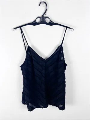 INTIMATELY FREE PEOPLE Black Sheer Geometric Print Fray Hem Cami Size Large Boho thumbnail 2