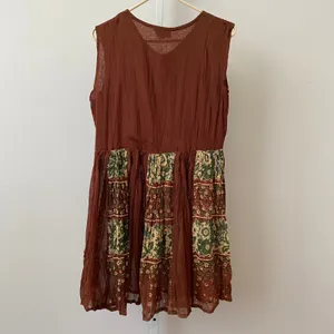 Studio East Cotton Boho Relaxed Prairie Peasant Sleeveless Brown Dress M thumbnail 4