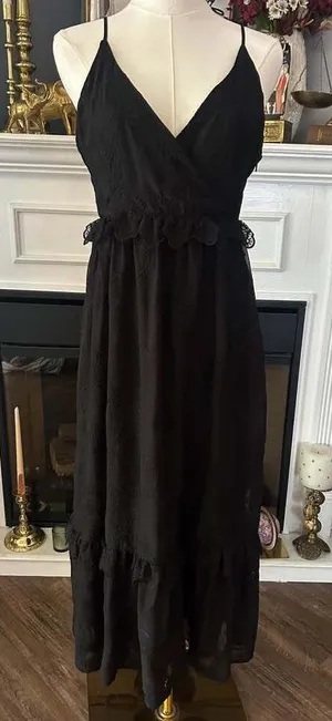 Blue Rain Francesca’s Black Embroidered Eyelet Maxi Dress Size Medium thumbnail 1