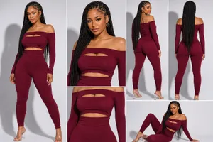 Wine Two Piece Matching Set | Sculpting Bodycon Outfit thumbnail 4