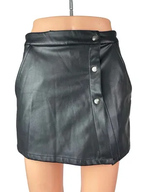 Zara Women Black Faux Leather Vegan Button Fly Mini Skirt Skort Shorts Size XS thumbnail 1