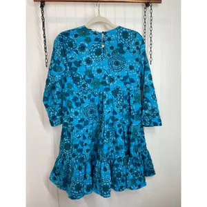 Zara Blue Floral Flounce Dress Tiered Mini Summer Resort Casual Short Size XS thumbnail 4
