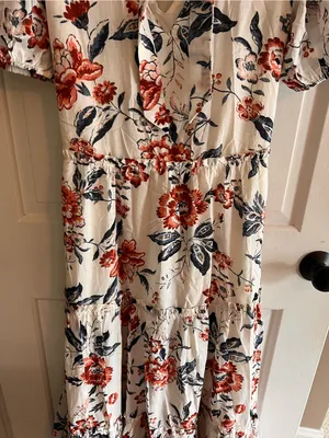 Lucky Brand White Maxi Dress with Red and Navy Floral Print thumbnail 7