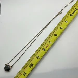Rare circle charcoal jewel necklace with antique gold chain NWOT 3” extender thumbnail 3