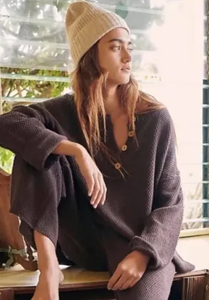 NWT Free People Hailee Sweater Set in Hot Fudge Women's Size Small thumbnail 1