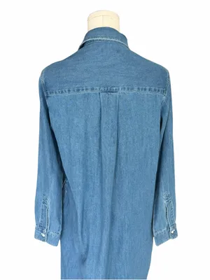 Quince - Distressed Denim Oversized Maxi Shirt Dress Button Front Sz XS thumbnail 6