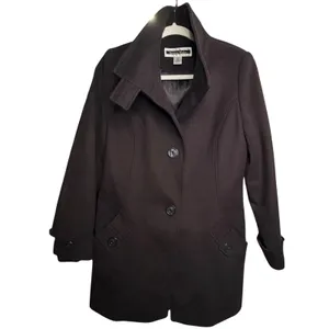 Kristen Blake Single Breasted Fine Australian Wool Button Pea Coat Brown S 6 thumbnail 9