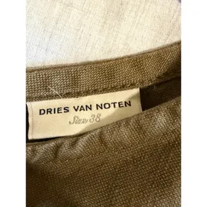 Dries Van Noten Blouse Top Womens 6 Olive Green Cotton Linen Zip Back Darted thumbnail 7