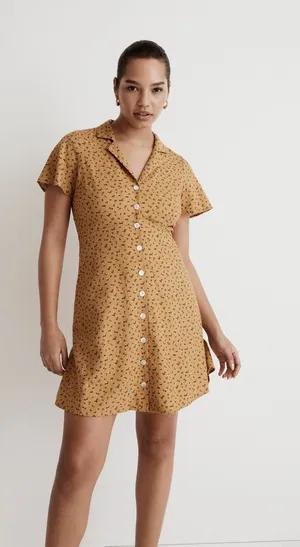 Madewell Kacie Mini Shirtdress Bitsy Bouquet Yellow Floral Size 10 thumbnail 1