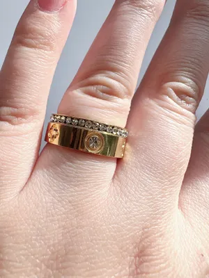 Gold two pieces ring, stackable bands with diamonds Size 8 thumbnail 1