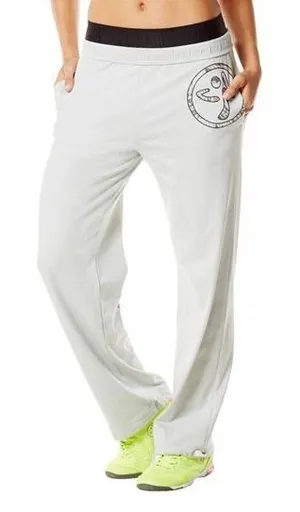 Zumba Wear Lovely Women Light Gray Graphic Relaxed Wide Leg Dance Pants Large L thumbnail 1