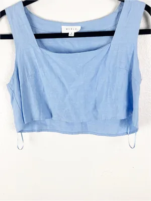 MABLE Light Blue Linen Blend Crop Top Small Casual Neutral Spring Summer Boho thumbnail 6