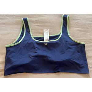 Fabletics Womens 2X Navy Blue Sports Bra Mint Green Trim Pink Stitch TK2252173 thumbnail 4