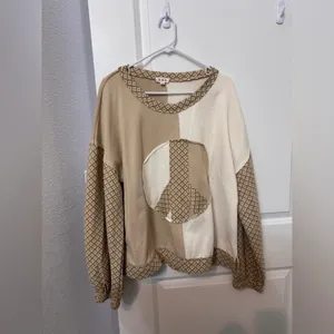 POL Women's Cream and Tan Peace Graphic Sweatshirt thumbnail 4