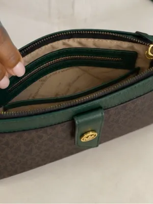 Michael Kors Brown Logo Crossbody with Green Trim Brand New thumbnail 3