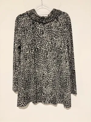 Chicos cowl neck stretch knit animal print long sleeve top grey size‎ 1 thumbnail 2