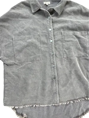 POL Gray Corduroy Button-Down Shirt with Shirttail Hem thumbnail 4