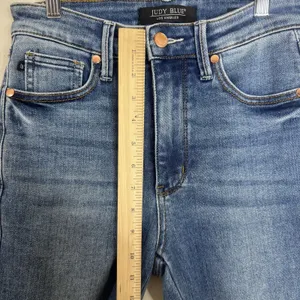 Judy Blue‎ Jeans Juniors 3/26 Blue High Rise Slim Boot Raw Hem Stretch Denim thumbnail 7