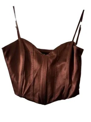 Zara Brown Corset Cami Top Women’s Medium Side Zip Adjustable Straps thumbnail 2