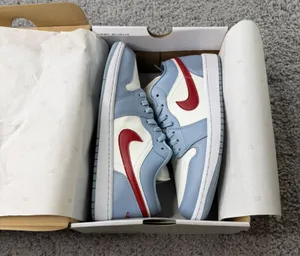 Nike Womens Air Jordan 1 Low Sail Dune Red Blue Grey DC0774-164 Size 12 thumbnail 1
