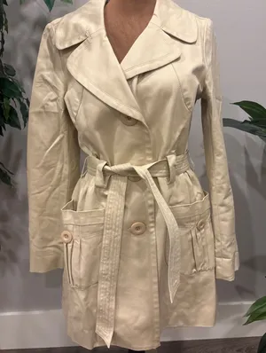 Kenneth Cole New‎ York Womens Beige Trench Coat Belted Double Breasted Size S thumbnail 1
