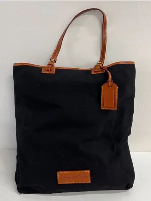 Dooney & Bourke Black and Tan Canvas & Leather Tote thumbnail 1
