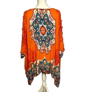 Melissa Paige Blouse Womens L Used Orange Blue thumbnail 4
