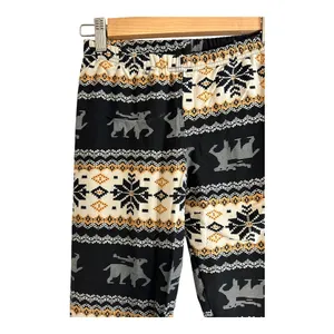 LA 12 ST Black and Cream Deer Winter Fleece Lined Leggings Size “One Size” thumbnail 2