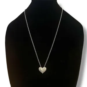 Silver tone paved rhinestone heart pendant necklace thumbnail 1