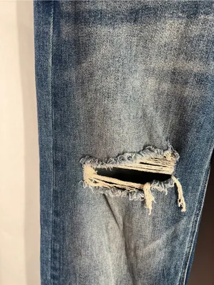 Risen Jeans High Rise Ripped Wide Leg Jeans Distressed Raw Hem Size 1/25 thumbnail 5